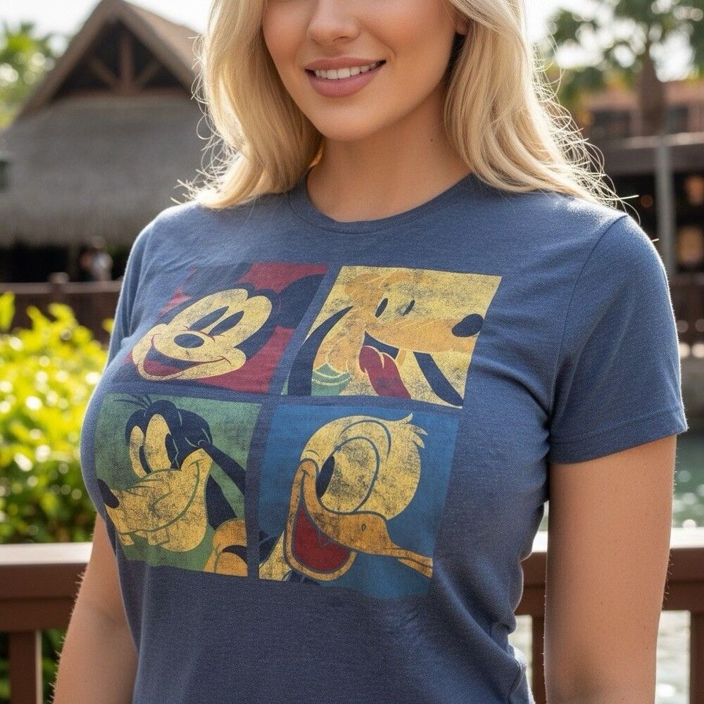 Disney Mickey Mouse Friends Goofy Pluto Donald T-Shirt Blue Unisex Adult 2X XXL